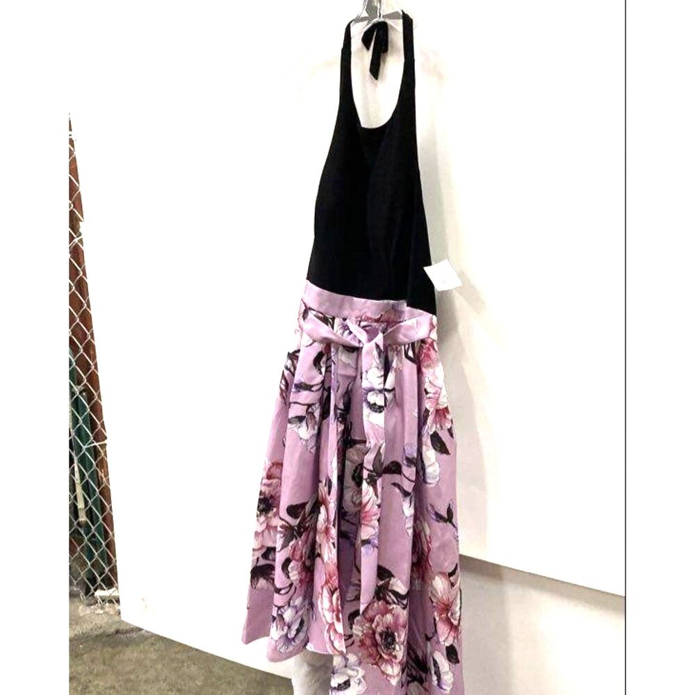 Ignite Evenings Women's Black Orchid Halter High Low Floral Gown Dress NWT S-14